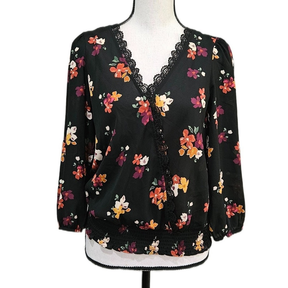 Fortune + Ivy Floral Print 3/4 Sleeve Wrap Top Size M
